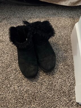 UGG Black Faux-Fur Cuff Short Boots